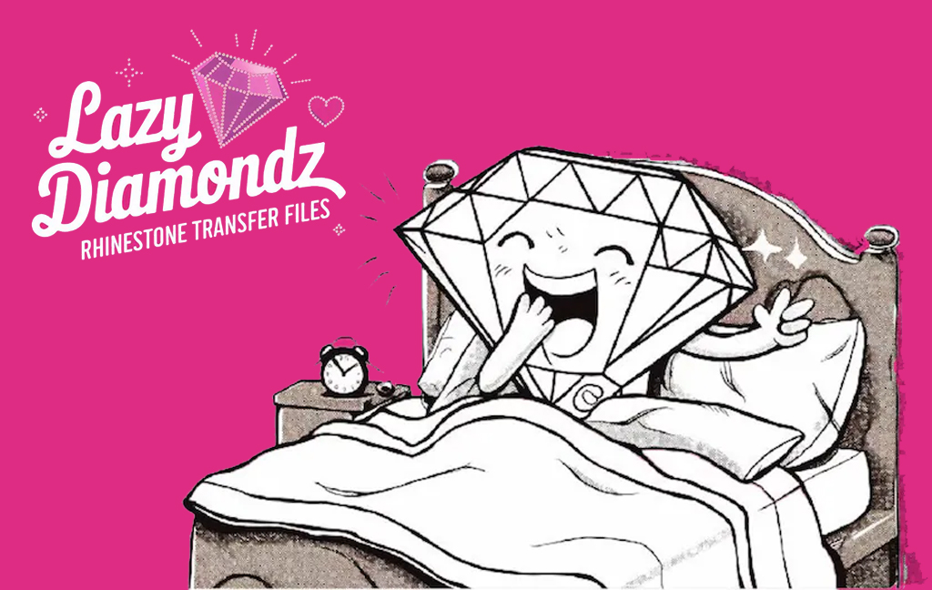 Etsy shop banner for Lazy Diamondz, featuring rhinestone design templates and fonts.